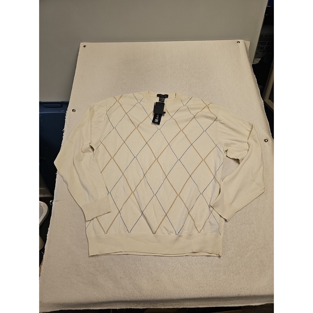 Murano‎ Mens Cream Argyle Cotton Silk Blend Crew Neck Sweater NWT Size L